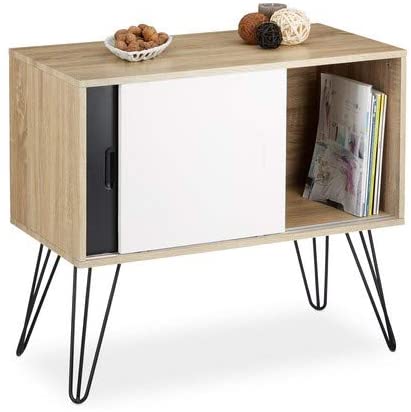 Relaxdays Retro Sideboard, 60s Design, Wood and Metal, Console Table, Scandinavian, HxWxD: 70 x 80 x 40 cm, Black White