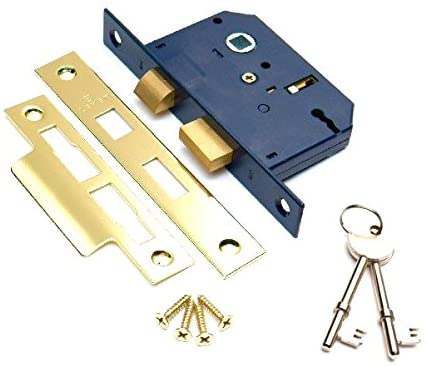 Merriway BH06054 Sashlock 3-Lever EB Plate 63mm (2.1/2 Inch), Brass, 63 mm