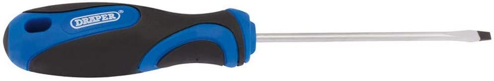 Draper 3.2mm x 75mm Plain Slot Soft Grip Screwdriver, Blue, 3.2 x 75mm
