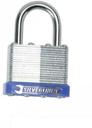 Silverline 590587 Laminated Steel Padlock 65mm, Chrome, 65 mm