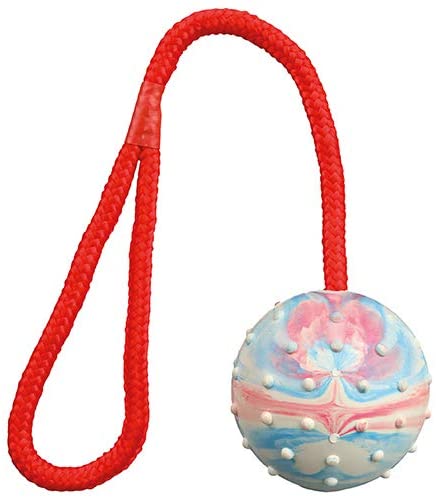 Trixie 3305 Ball on rope, natural rubber, ø 6/30 cm, orange/turquoise, pack of 1, dog, sizes all breeds, fetch, tug-of-war - Image 3