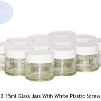 PACK of 12-15ml CLEAR GLASS Jars with WHITE Lids for Aromatherapy Blends/Creams