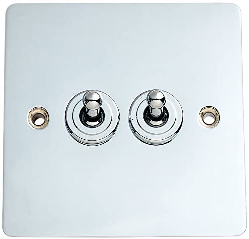 Merriway BH02981 Flat Plate Toggle Light Switch 2-Gang 2-Way - Chrome