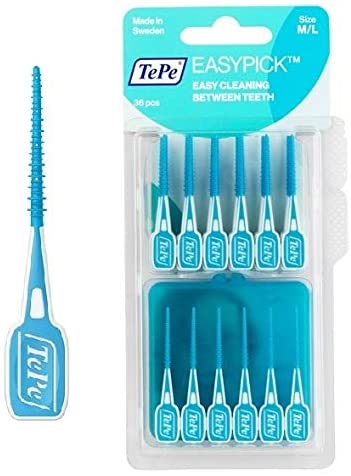 TePe Easy Pick Interdental Brush, Blue, Size: M/L, Pack of 4 x 36, 1 count (Pack of 144)