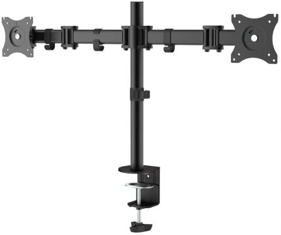 Newstar NM-D135DBLACK Full Motion Dual Desk Mount (clamp & grommet) for two 10-27" Monitor Screens, Height Adjustable - Black