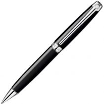 Caran D'ache Leman Ebony Black Lacquered Silver Plated Rhodium Coated Rollerball Pen