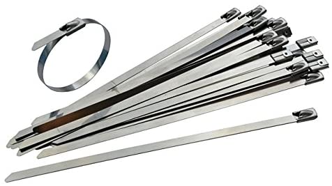 Gocableties 100 Pack of Stainless Steel Cable Ties, 300mm x 7.9mm, 316 Marine Grade Metal, Self Locking Exhaust Wrapping Ties