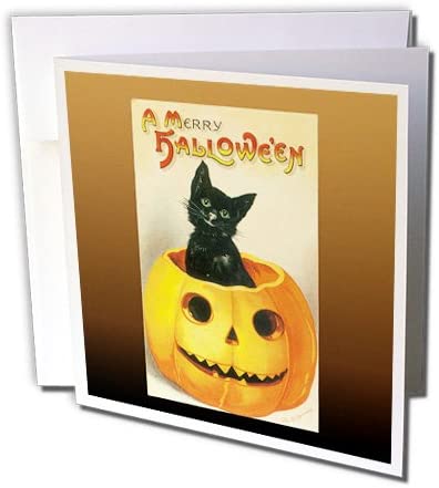 3dRose gc_126074_1 6 x 6-Inch"Vintage a Merry Halloween with a Black Cat Sitting in a Jack O Lantern Pumpkin" Greeting Card (Pack of 6) - Image 3