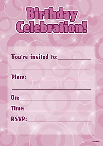 Unique Party 28469 - Glitz Pink Birthday Party Invitations, Pack of 16, Happy Birthday - Image 2