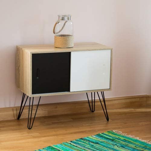 Relaxdays Retro Sideboard, 60s Design, Wood and Metal, Console Table, Scandinavian, HxWxD: 70 x 80 x 40 cm, Black White - Image 2