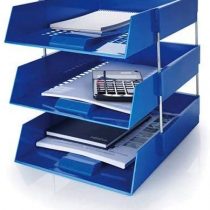 5 Star Blue A4 Plastic Letter File Trays, Including Risers. (3 Trays/2 Riser Sets)