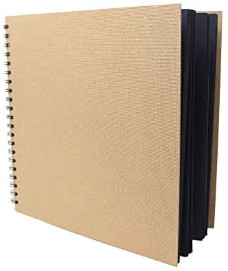 Artway Enviro, Spiral Bound Square Black Card Sketchbook, 285mm, 60 Sides/30 Pages of Recycled 270gsm Black Card