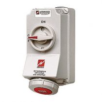 Mennekes 101100022 Bases CEE with Switch and Interlocking, Outlet, 400 V, 50 – 60 Hz, 32 A, 5-pin, IP 67, Red