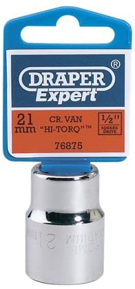 Draper Expert 76875 21 mm 1/2-Inch Square Drive Hi-Torq 12-Point Socket, 1/2" Drive - 21mm