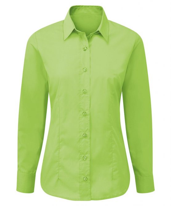 Alexandra STC-NF90LM-14 Easy-care Women's Long Sleeve Shirt, Plain, 65% Polyester/35% Cotton, Size 14, Lime Green