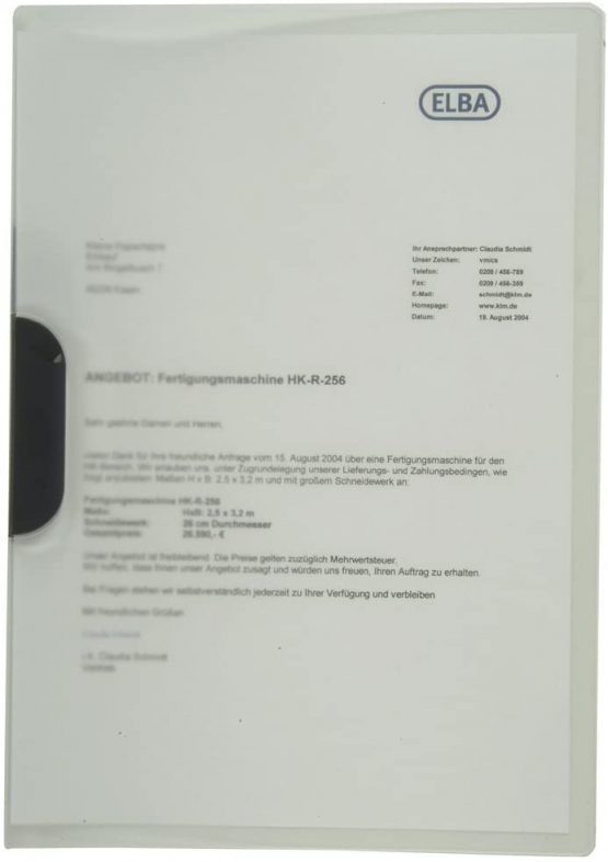 Elba 36490FL Clip Folder with Clip Fix System PP 0.5 mm for 30 DIN A4 Sheets 10 Pieces Colourless