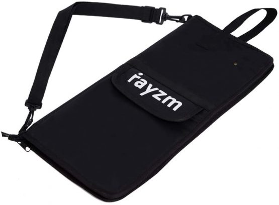 Rayzm Drum Stick Bag with an External Pocket, Standard Nylon Stick Bag with a Carry Handle and Floor Tom Hooks, Inside 4 Slots Holds up to 12 Pairs of Drumsticks,Water Resistant Nylon