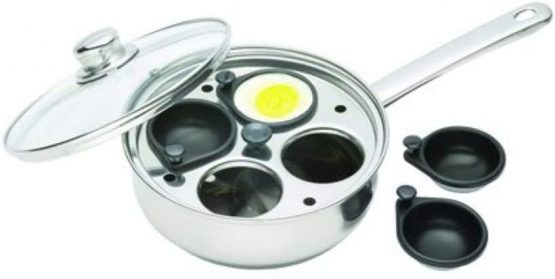 KitchenCraft 4 Egg Poacher Pan in Gift Box, Non Stick and Induction Safe, Stainless Steel, 20.5 cm, Silver