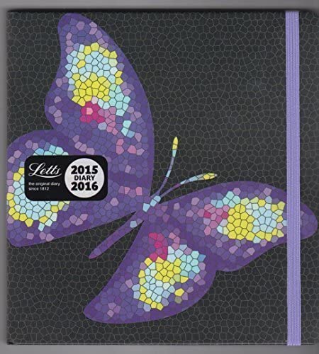 Letts 16 - 030156P School Diary 12 Month Desk Square Tattoo - 1 Week on 2 Pages, 2015, 2016, Butterfly, Black/White