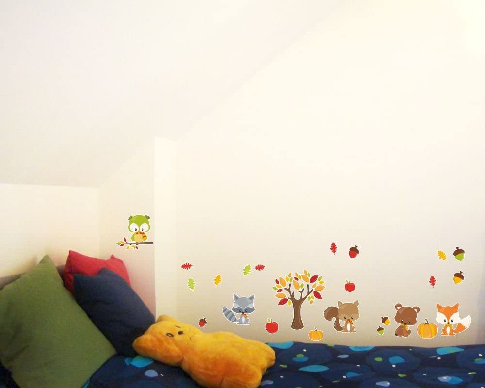 24-Piece Autumn Animals Wall Sticker Set for Children's Bedroom / Baby Bedroom, White, 2x 16x26cm - Image 3