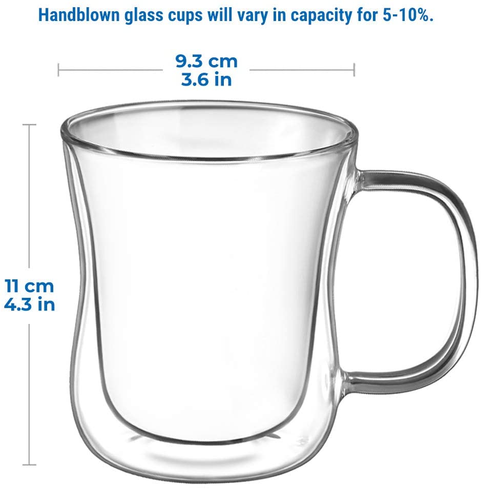 ecooe 2x350ml Double Walled Coffee Glasses Mugs Cappuccino Latte Macchiato Glasses Cups with Handle Borosilicate Heat Resistant Glass Cups for Coffee Tea Milk Juice Ice Cream - Image 3