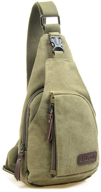 Modelshow Canvas Casual Outdoor Sports Unbalance Backpack Crossbody Sling Bag Chest Bag for Men (M, Army Green)