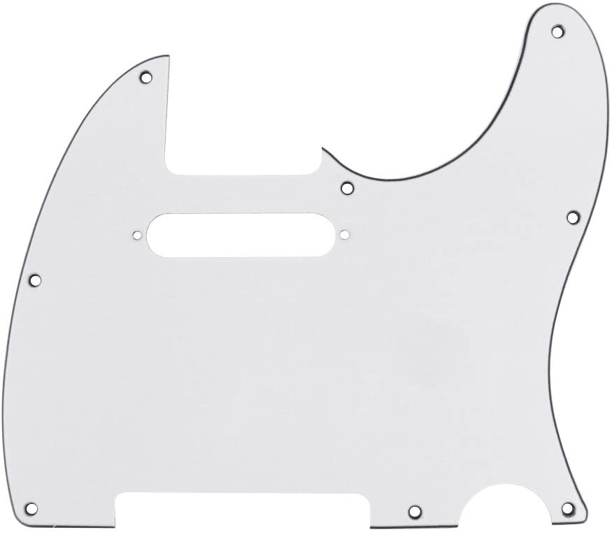FLEOR 8 Hole 3Ply White TL Pickguard Single Coil Neck Hole Cut Guard Plate with Mounting Screws for U.S./Mexican Standard TL TE Plate Replacement