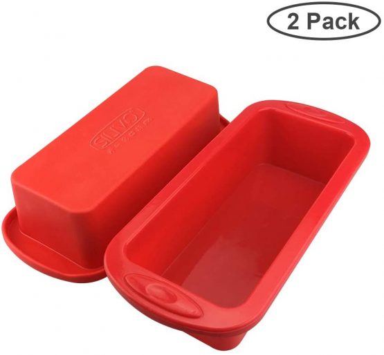 SILIVO Silicone Bread and Loaf Tins Silicone Non Stick Baking Moulds Pan for Loaves, Breads, Cakes and Lasagna ( loaf tin 2lb ) (Rectangular Bread tin, 2 PCS 22*9*6 cm)