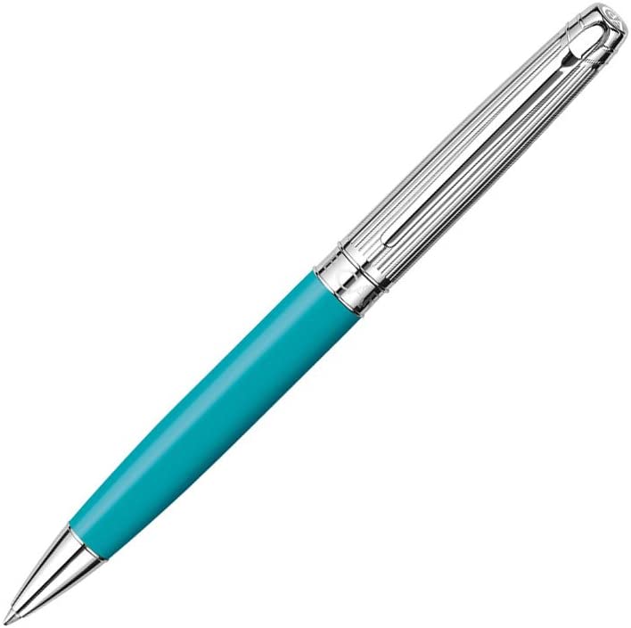 Caran d'Ache CD4789.171 Leman Bicolor Turquoise Silver Plated/Rhodium Coated Ballpoint Pen