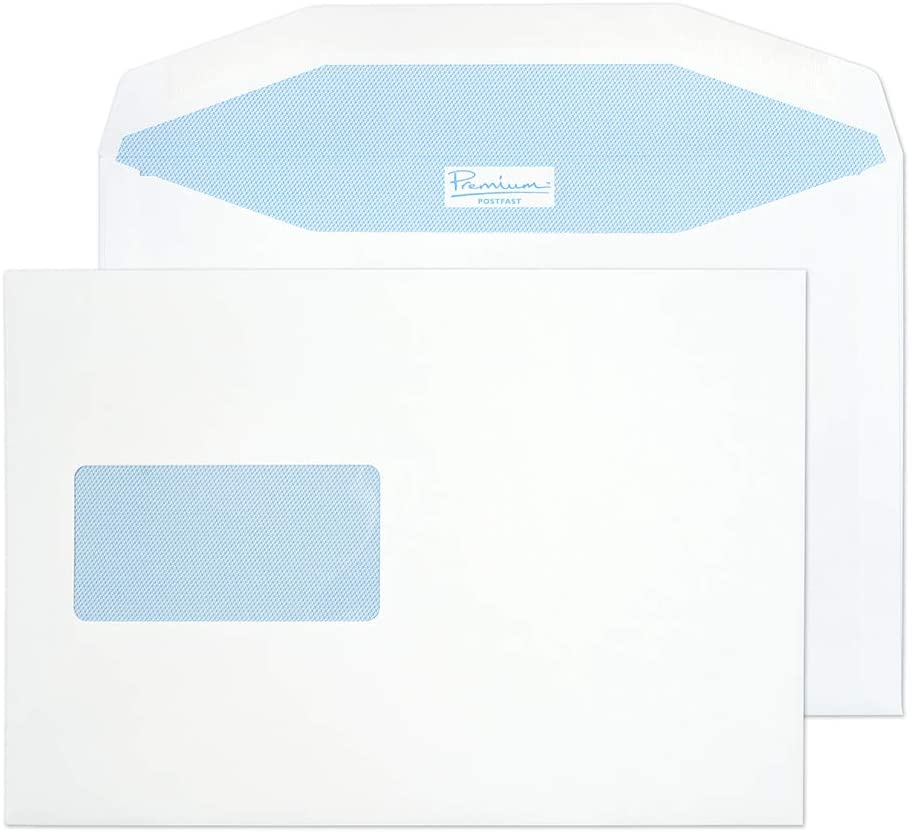 Blake Envelopes Premium Postfast PF748DG Kuvertierhüllen Briefumschläge Naßklebung Mit Fenster Weiß C5+ 162 x 235 mm - 90g/m²