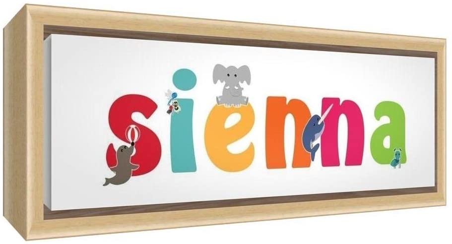 Feel Good Art Framed Box Canvas with Solid Natural Wooden Surround in Cute Illustrative Design Girl's Name (34 x 88 x 3 cm