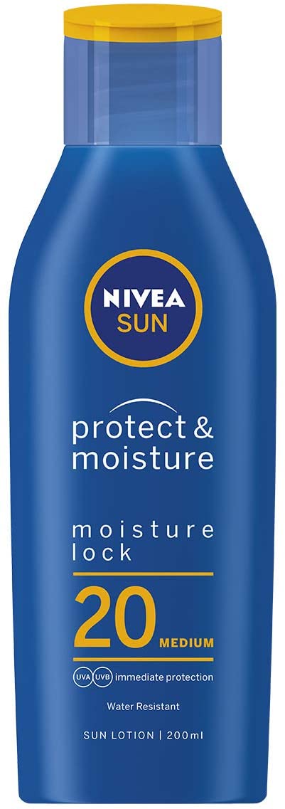 NIVEA SUN Protect & Moisture Sun Lotion SPF 20 (200 ml), Suncream with Vitamin C and Hyaluron