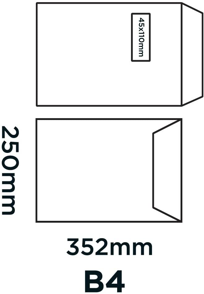 Blake Office B4 352 x 250 mm 120 gsm Peel & Seal Pocket Standard Window Envelopes (38116) Ultra White Wove - Pack of 250 - Image 2