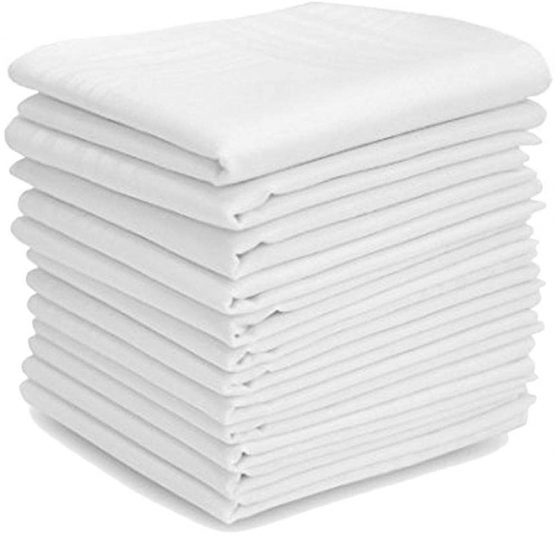 Dudu N Girlie! Cotton Men's Hemmed Stitched Handkerchiefs, Pack of 12, White - Image 2
