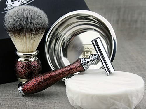 Haryali London Shaving Kit – 5 Pc Shaving Kit – Double Edge Safety Razor - Synthetic Hair Shaving Brush – Shaving Soap – Shaving Bowl – Alum – Antique Maroon Color Shaving Set as Gift - Image 2