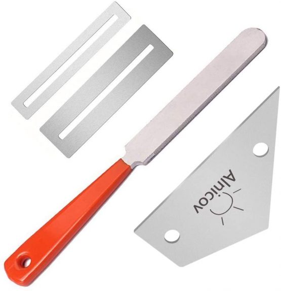 Alnicov Guitar Polish Tools Set, 1Pcs Guitar Fret Crowning File with 1Pcs Guitar Fret Rocker and 2Pcs Fingerboard Protectors for Acoustic Guitar, Electric Guitar, Luthier
