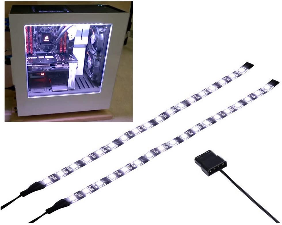 Ubanner LED Light Strip Computer Lighting White, Magnetic, Molex Connector, 2pcs LED Strip for PC Case Lighting Kits