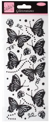 Anitas Glitterations Stickers, Butterflies, Black, for Scrapbooking Card Making, Kids Play, Homework, Art, Craft, Embelish