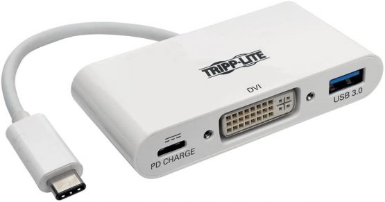 Tripp Lite U444-06N-DU-C USB-C (Type-C) to DVI Adapter with USB-A and USB-C PD Charging Ports, USB 3.1 Gen 1, Thunderbolt 3 Compatible, 1080p