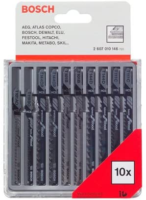 Bosch Professional 2607010146 10-Piece Jigsaw Blade Set (for Wood Accessories for Jigsaws T Shank Socket)