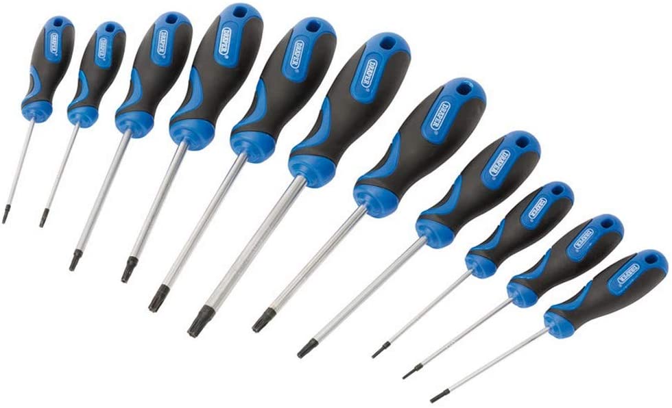 Draper 11 Piece Tamperproof Security Torx Tx Star Screwdriver Tool Set, T6-T40T, 34253, T6, T7, T8, T9, T10T, T15T, T20T