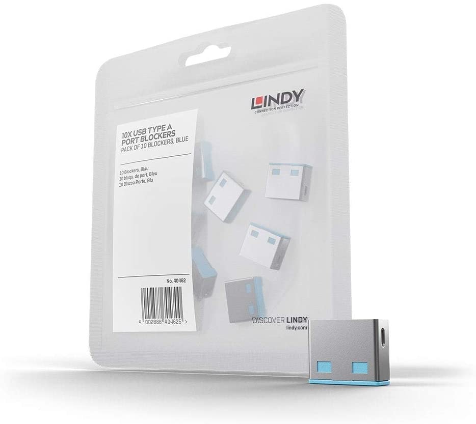 LINDY USB Port Blocker (without key) - Pack of 10 Colour Code: Blue, 10 Pack No Key
