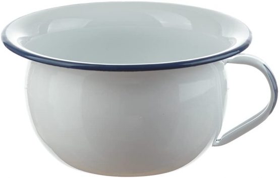 Night Enamel Casserole 18 cm White with Blue Piping Mouthes Email