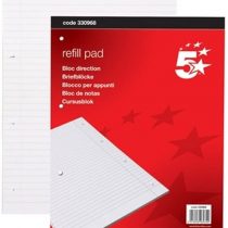 5 Star Office Refill Pad Feint Headbound Ruled with Margin 4-Hole Punched 80 Sheets A4 [Pack 10], White