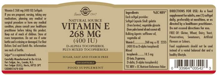 Solgar Vitamin E 134 mg (200 IU) Softgels - Pack of 250 - Helps Combat Oxidative Stress - Immune System Support - Gluten Free - Image 2