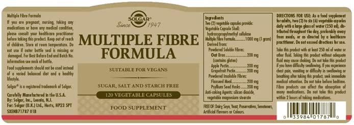 Solgar Multiple Formula Vegetable Capsules - Pack of 120 - Supplement for Digestive Support - Soluble and Insoluble - Vegan - Image 2