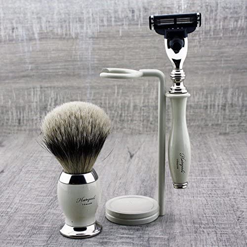 Set Featuring Silver Tip Badger Hair Brush &Triple Edge Cartridge Replaceable Head Razor &,Stand for Both. - Image 3