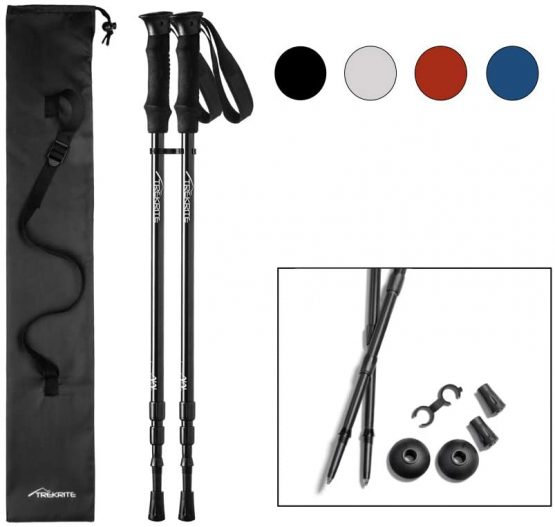 Pair of Trekrite 3 Section Collapsible Telescopic Antishock Trekking/ Hiking/ Walking Poles, EVA Foam Handles with Adjustable Strap for Camping, Backpacking, Mountaineering - Choose Colour