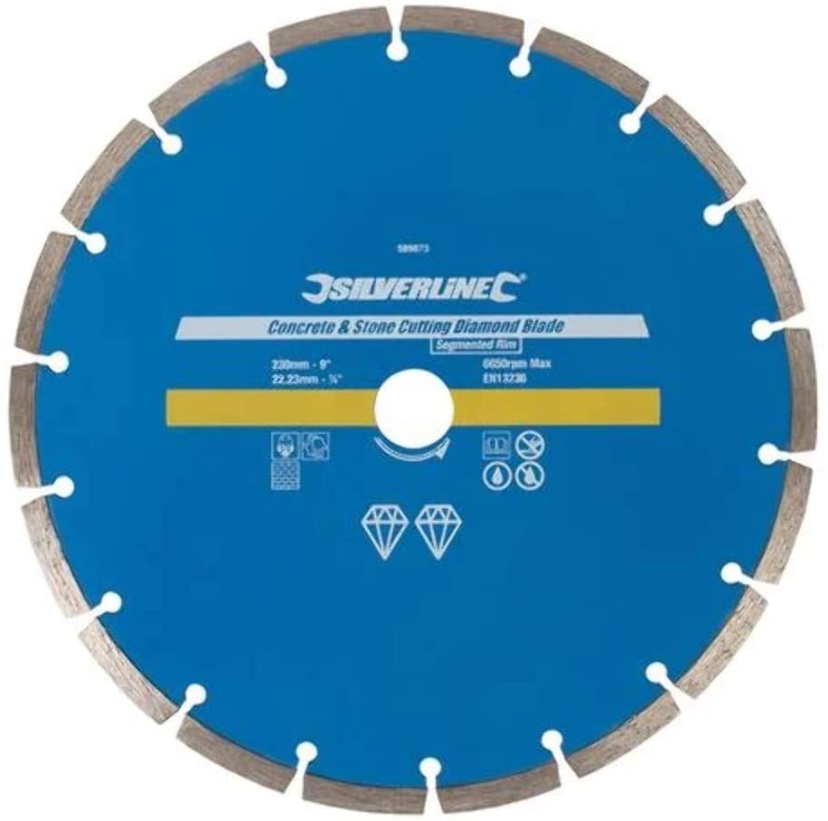 Silverline 589673 Concrete and Stone Cutting Diamond Blade 230 x 22.23 mm Segmented Rim, 230 X 22.23mm Segmented Rim