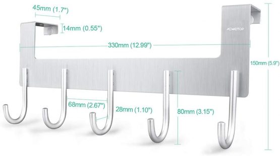 ACMETOP Over The Door Hook Hanger, Heavy-Duty Storage for Coat, Towel, Bag, Robe - 5 Hooks, Aluminum, Brush Finish (Silver) - Image 3